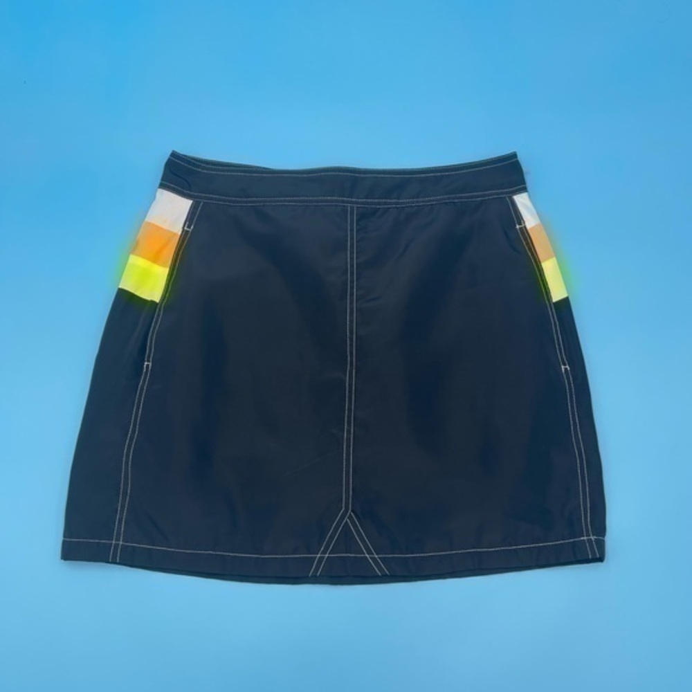 Nylon Like Mini Black Skirt With Partial Neon Colors